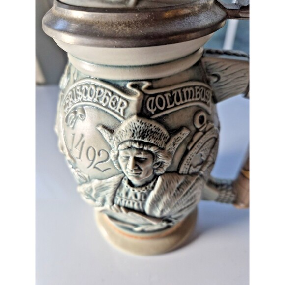 "Christopher Columbus New World" Vintage Lidded Ceramic Beer Stein 1992 Avon - Picture 8 of 11